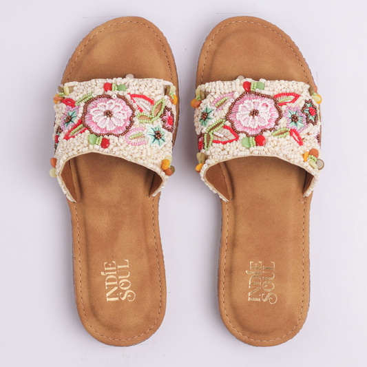 Beaded Daisy Flats - Ivory