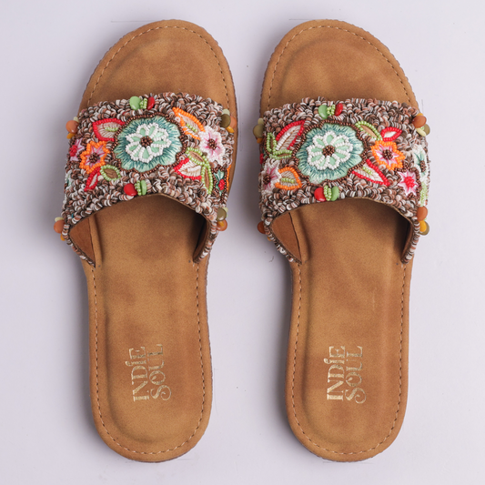 Beaded Daisy Flats - Brown