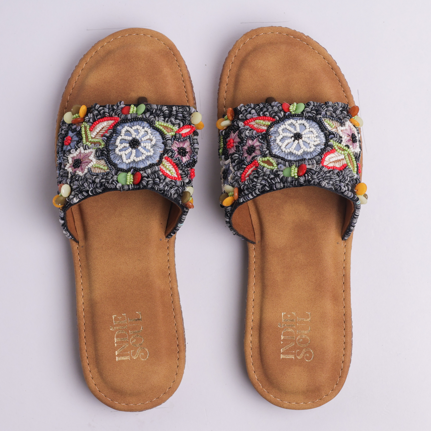 Beaded Daisy Flats - Black