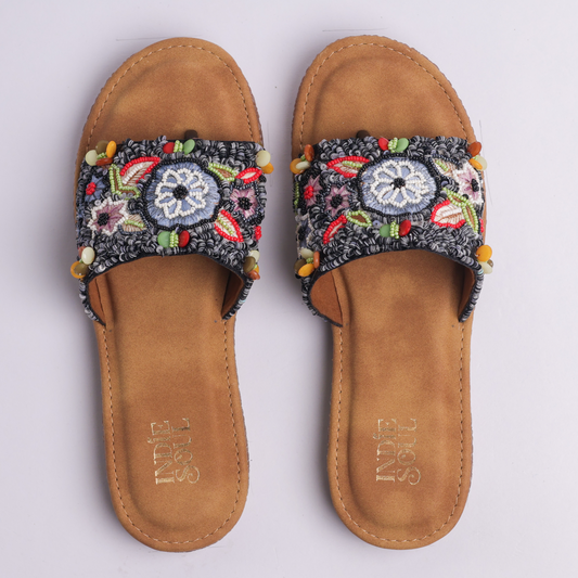 Beaded Daisy Flats - Black