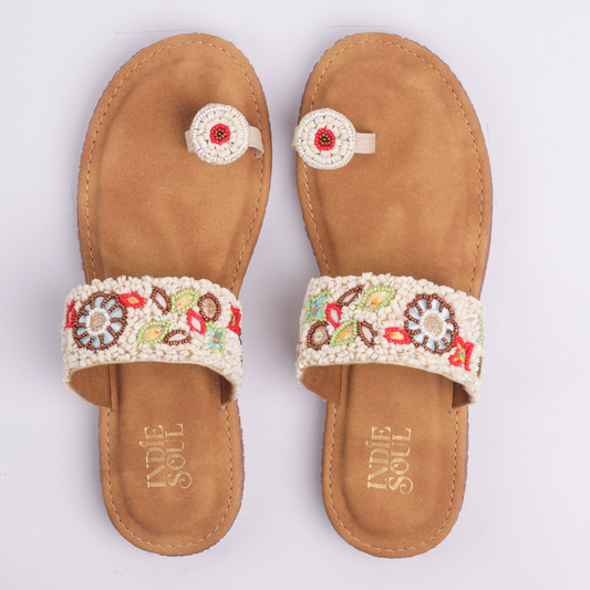 Beaded Kohlapuris - Cream