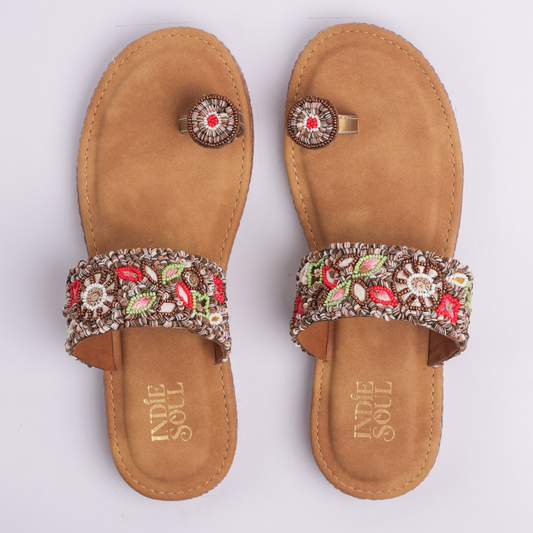 Beaded Kohlapuris - Brown