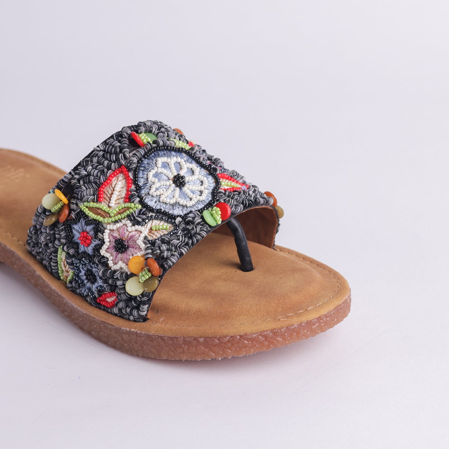 Beaded Daisy Flats - Black