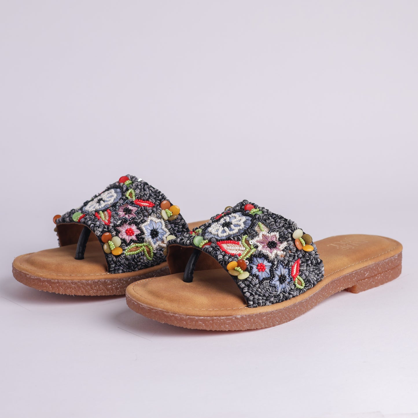 Beaded Daisy Flats - Black