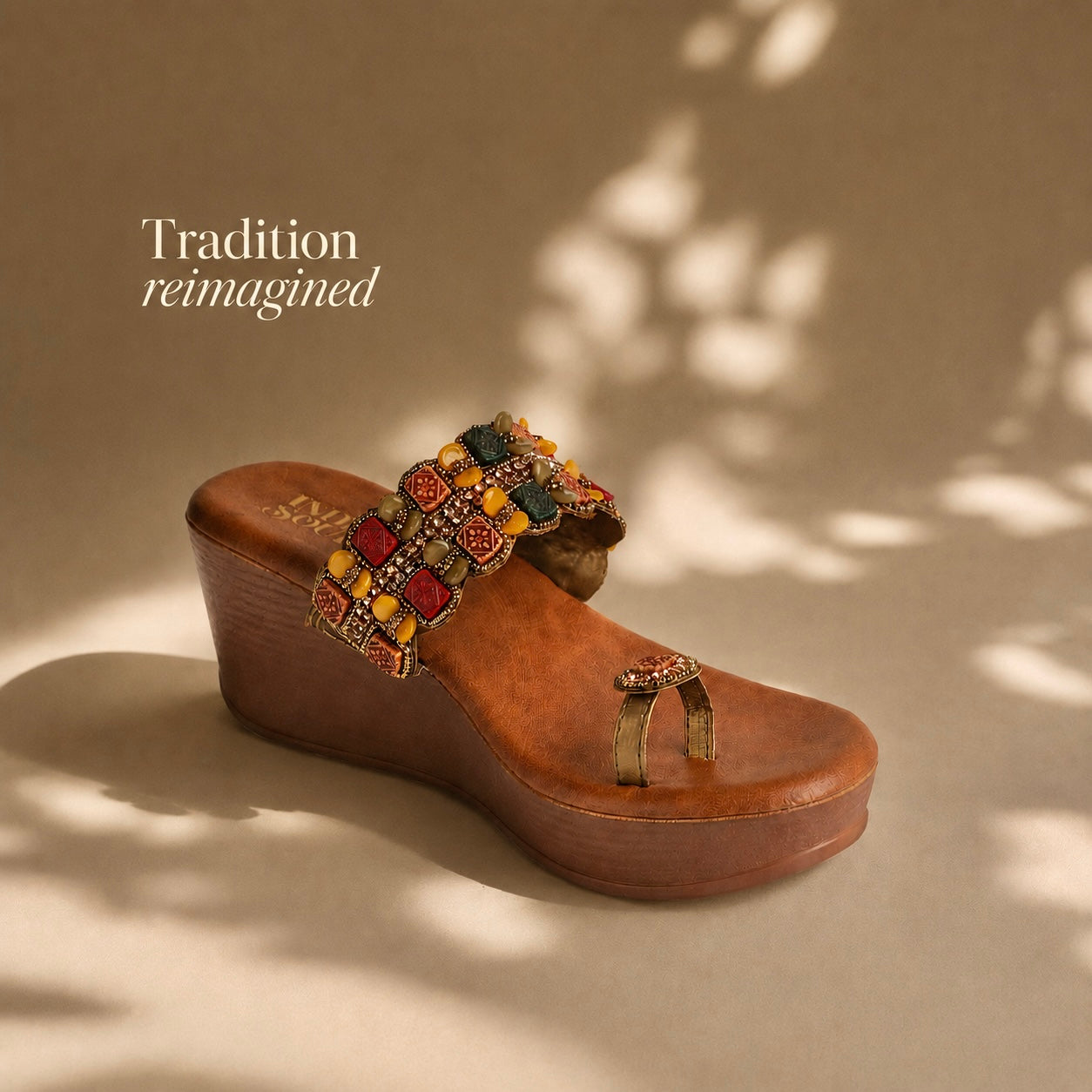 Maharani Wedge Kohlapuris - Tan